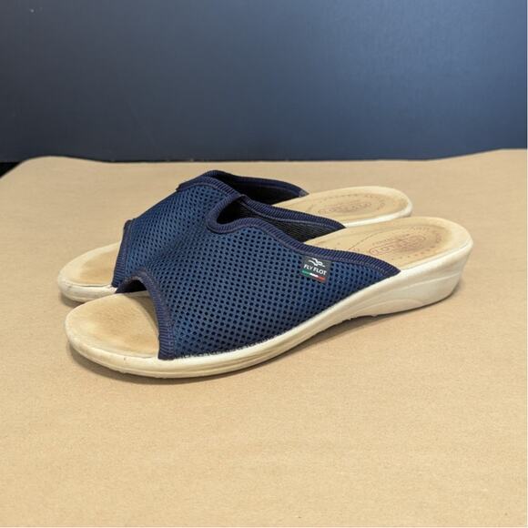 Fly Flot Navy Blue Mesh Comfort Sandals Slip On Mules Open Toe Cushioned SHoes - Picture 1 of 7
